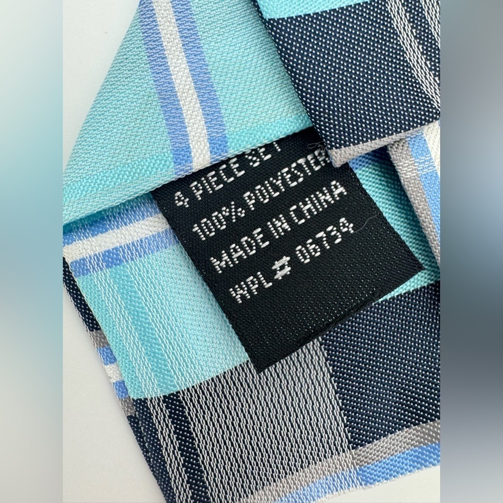 Boys Clip on blue plaid dress outfit neck tie gray formal kids one size - Picture 4 of 4